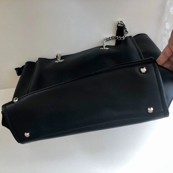 DAVID JONES PARIS pebbled faux leather black silver hardware shoulder/handbag - Picture 13 of 15